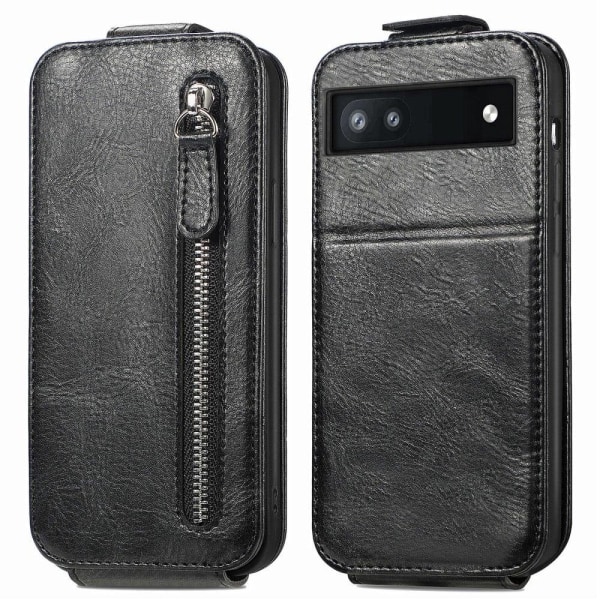 Vertical Flip Phone Fodral med Zipper till Google Pixel 7 - Svart Svart