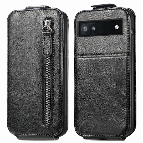Vertical Flip Phone Suojakotelo With Zipper For Google Pixel 7 - Musta Black