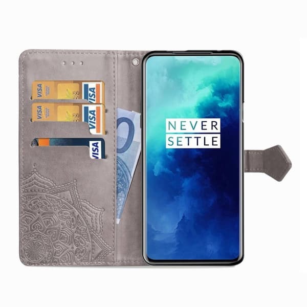 Mandala OnePlus 7T Pro Flip etui - Grå Silver grey