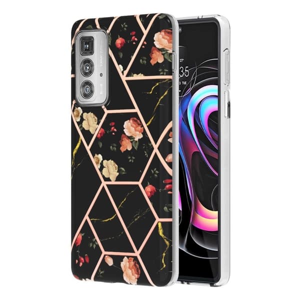 Marble Motorola Edge 20 Pro Etui - Svarte Blomster Multicolor