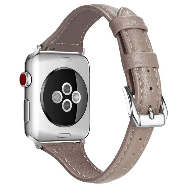 Apple Watch (45 mm) B6 klockarmband i äkta läder - Grå / Storlek: L Silvergrå