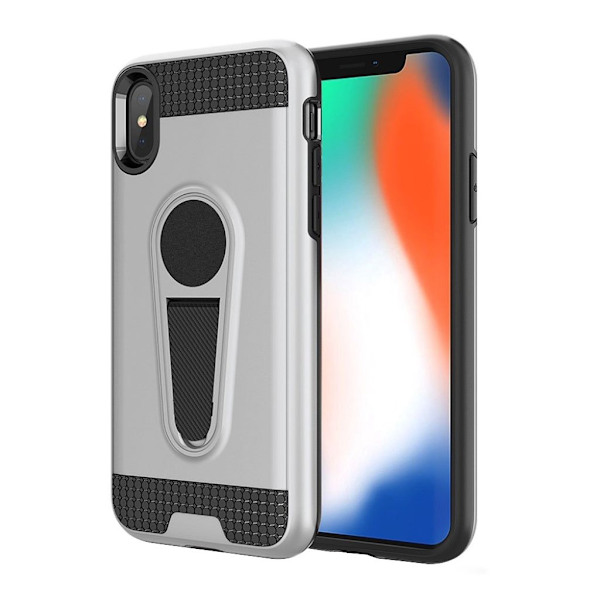 iPhone Xs Max hybrid etui med kickstand i kulfiber - Sølv Silver grey