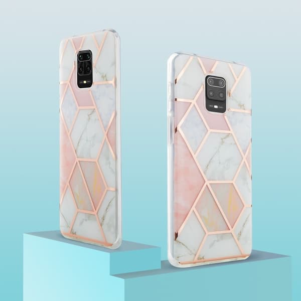 Marble Mønstret Deksel med Ring Holder til Xiaomi Redmi Note 9 Pro Max / 9 Pro / 9s - Rosa / Hvit White