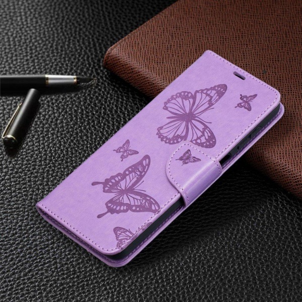 Butterfly läder Samsung Galaxy A12 5G fodral - Lila Lila