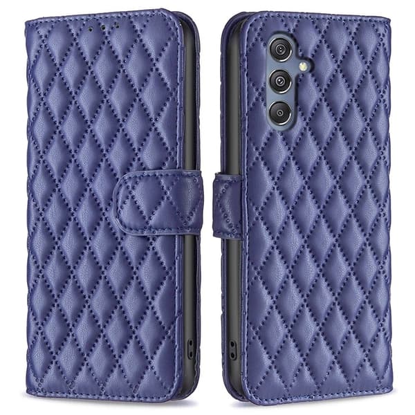 Rombuskuvioinen matta läppäkotelo Samsung Galaxy M34 - Sininen Blue