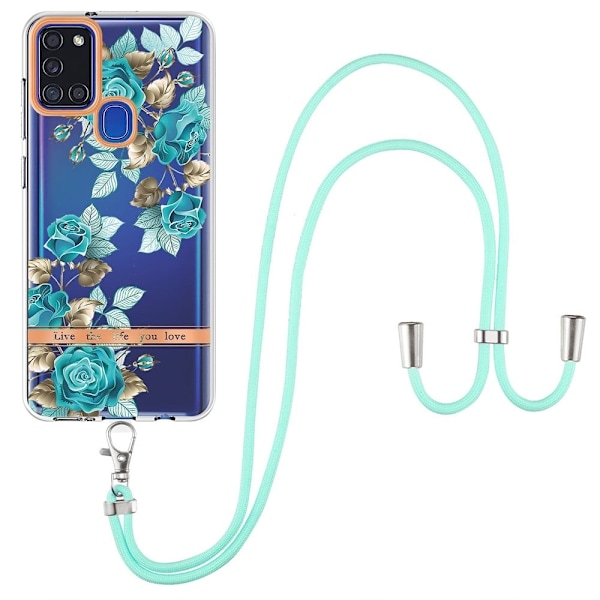 Slankt og holdbart softcover med lanyard til Samsung Galaxy A21s - Blå Rose Blue