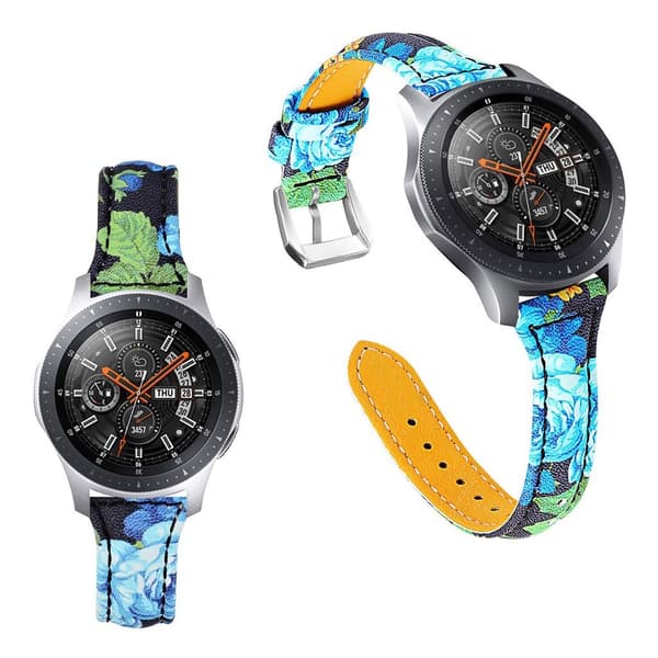 Samsung Gear S3 Classic / Frontier blomster ægte læder Urrem - Blå Rose Blue