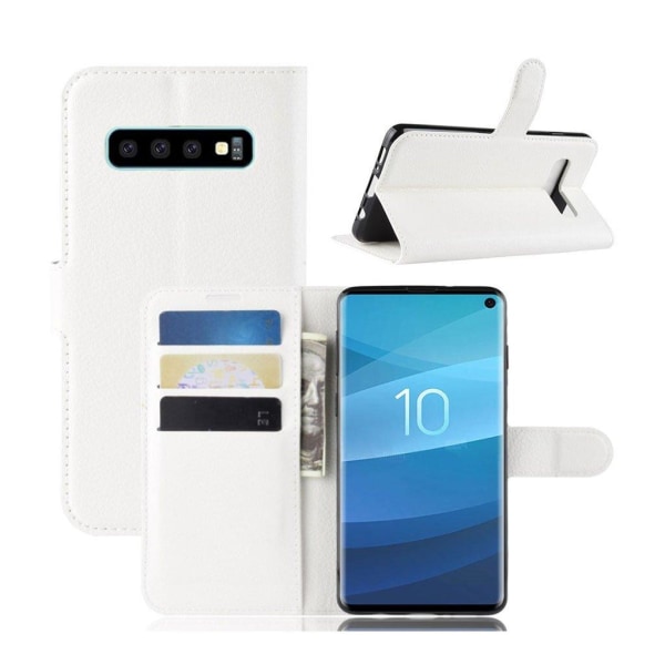 Samsung Galaxy S10 litchi skin læder flip etui - Hvid White