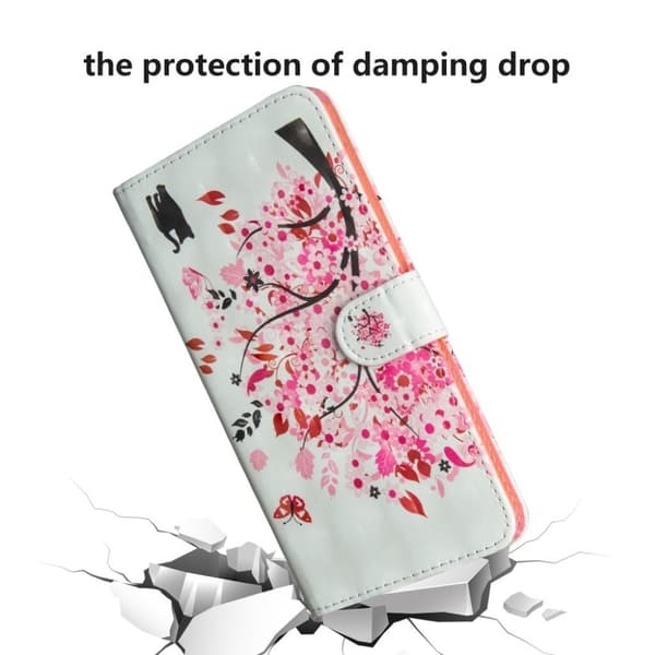 Huawei P Smart Plus mobiletui i kunstlæder med mønster og bærestrop - Blomstertræ og kat Multicolor