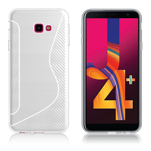 Samsung Galaxy J4 Plus (2018) S-kuvio ja hiilikuitu harjattu pintainen silikooni suojakuori - Valkoinen White