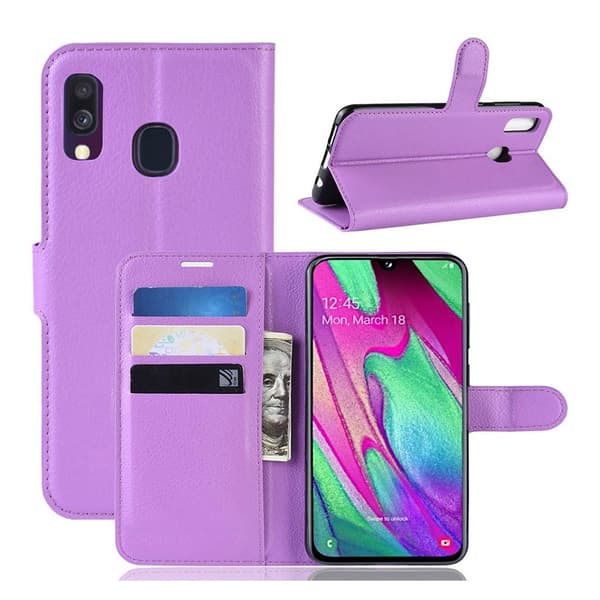 Samsung Galaxy A40 litchi läderfodral - Lila Lila