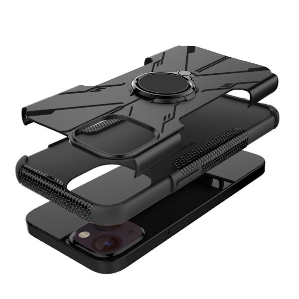 Kickstand-skydd med magnetisk platta för iPhone 13 - Svart Svart