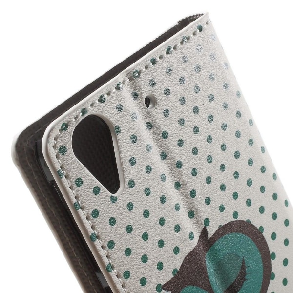Holberg læder-etui til HTC Desire 530 med kortholder og stander - Sovende ugle på gren Multicolor