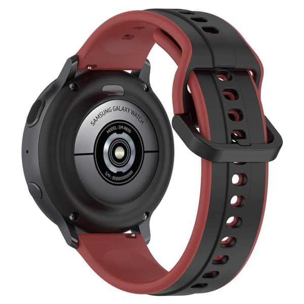 20 mm universal silikonerem i to farver - Sort / Mørkerød Red