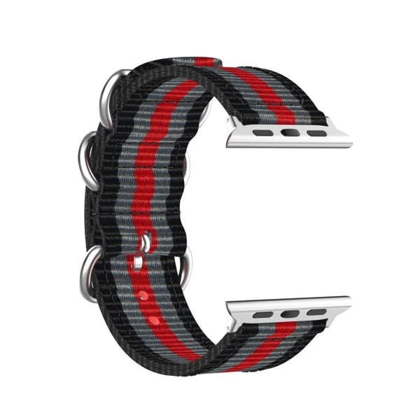 Apple Watch Series 5 44mm raitakuvioinen nylonkellonauha - Musta / Harmaa / Punainen Multicolor