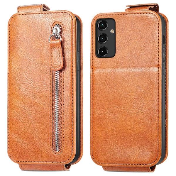 Vertical Flip Phone Etui med Zipper til Samsung Galaxy A14 - Brun Brown