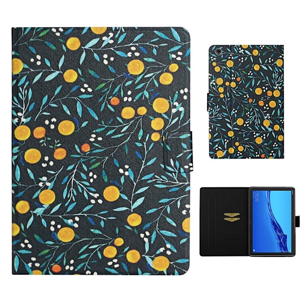 Huawei MediaPad M5 Lite 10 mønster læderflip etui - Orange Multicolor