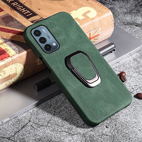 Stötsäkert läderfodral med oval kickstand för OnePlus Nord N200 5G - Grön Grön