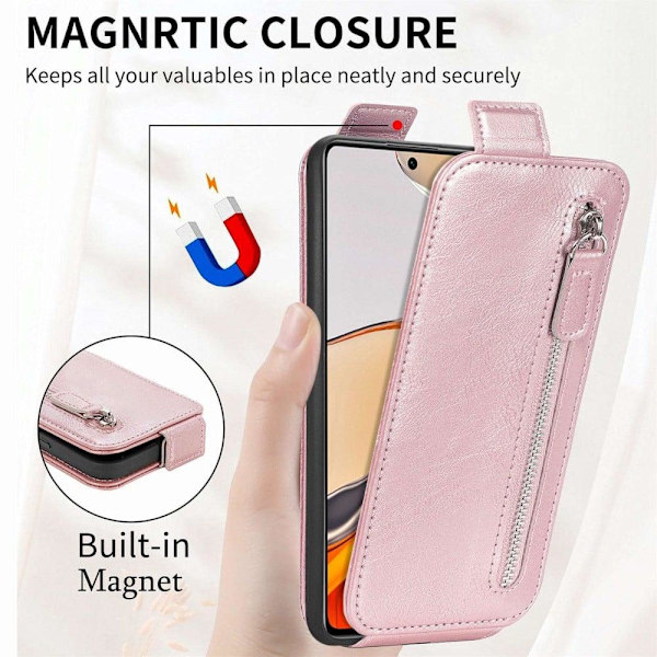 Vertical Flip Phone Suojakotelo With Zipper For Xiaomi 12S / 12x / 12 - Ruusukulta Pink