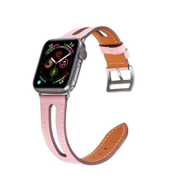 Apple Watch Series 5 44mm læder Læder Urrem - Lyserød Pink