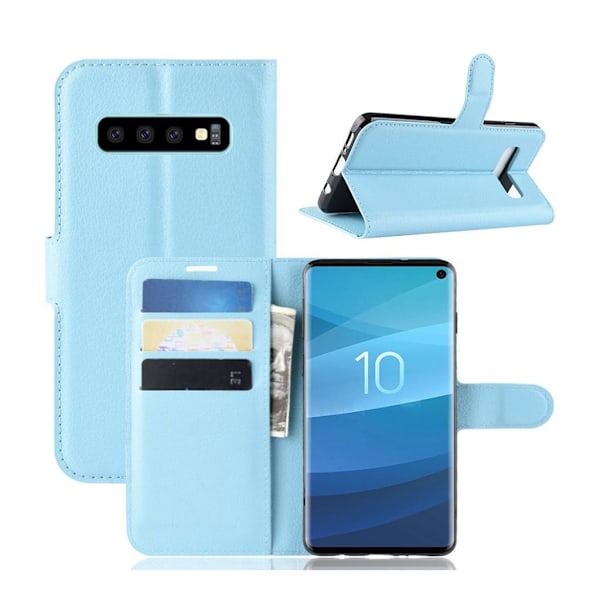 Samsung Galaxy S10 litchi skin læder flip etui - Babyblå Blue