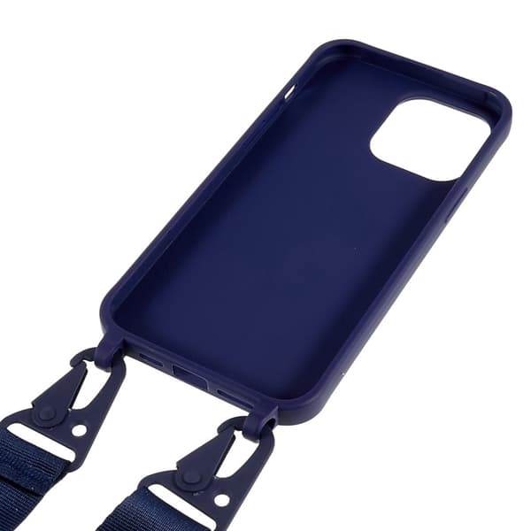 Tunt TPU-fodral med matt yta och justerbar rem för iPhone 15 Pro - Mörkblå Blå