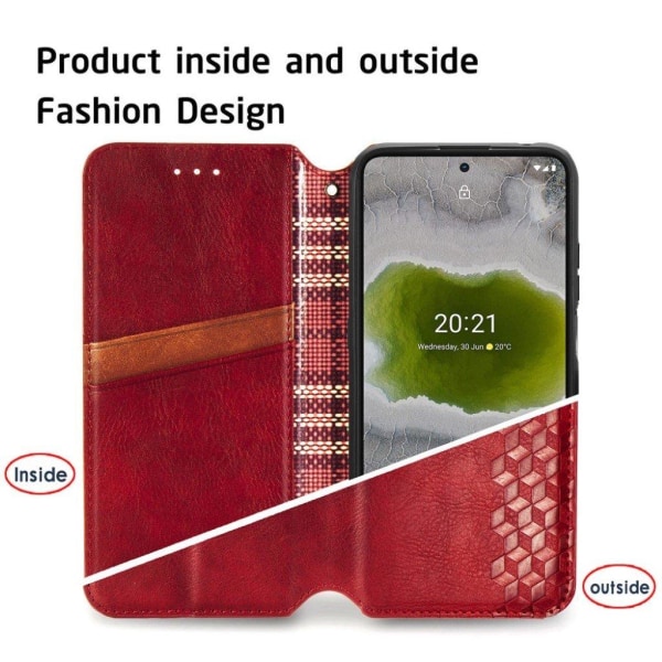 Nahkakotelo With A Stylish Rhombus Imprint For Nokia X10 - Punainen Red