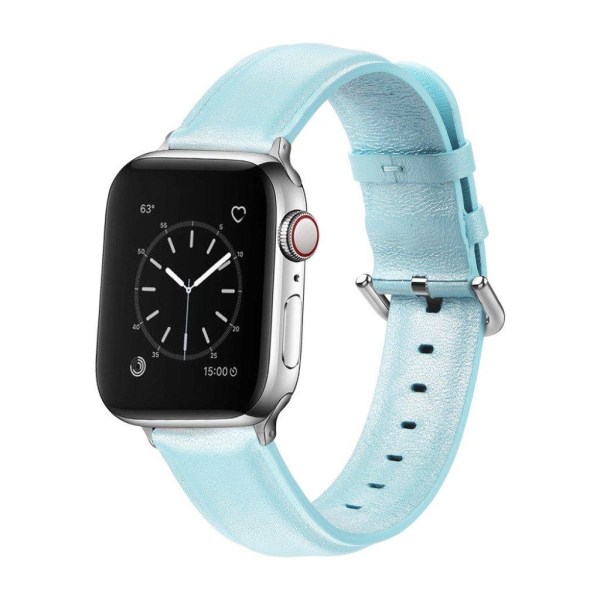 Apple Watch Series 5 44mm äkta läder klockarmband - baby blå Blå