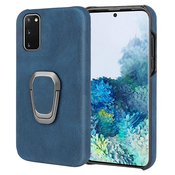 Iskunkestävä nahkasuojus soikealla jalustalla Samsung Galaxy S20:lle - Sininen Blue