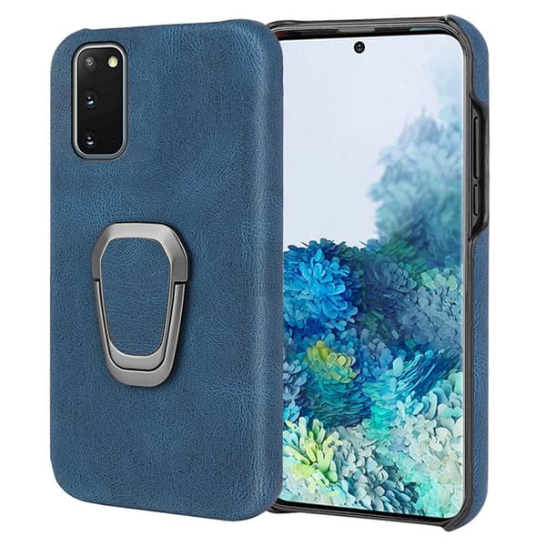 Stötsäkert läderfodral med oval kickstand för Samsung Galaxy S20 - Blå Blå