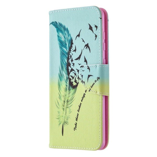 Wonderland Samsung Galaxy A21s Flip Etui - Fjer Mønster Multicolor