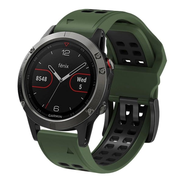 Garmin Fenix 7 / 6 / 5 silikoninen ranneke - Armeijan Vihreä / Musta Green