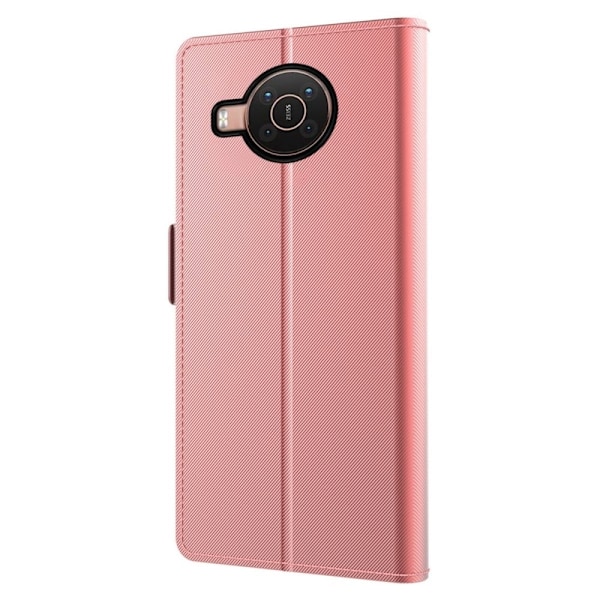Phone Etui med Make-up Mirror og Slick Design til Nokia X10 - Rødguld Pink