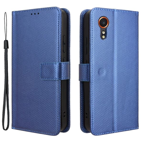 Hållbart konstläder Samsung Galaxy Xcover 7 fodral med plånbok - Blå Blå