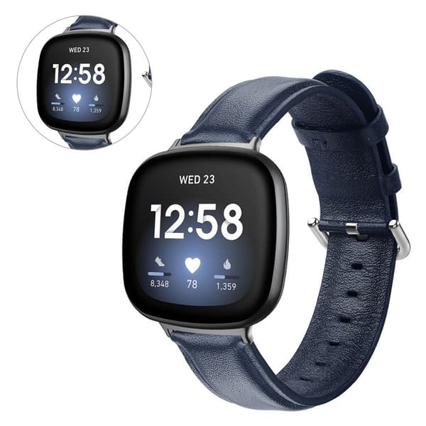 Fitbit Versa 3 äkta läder klockarmband - mörkblå Blå
