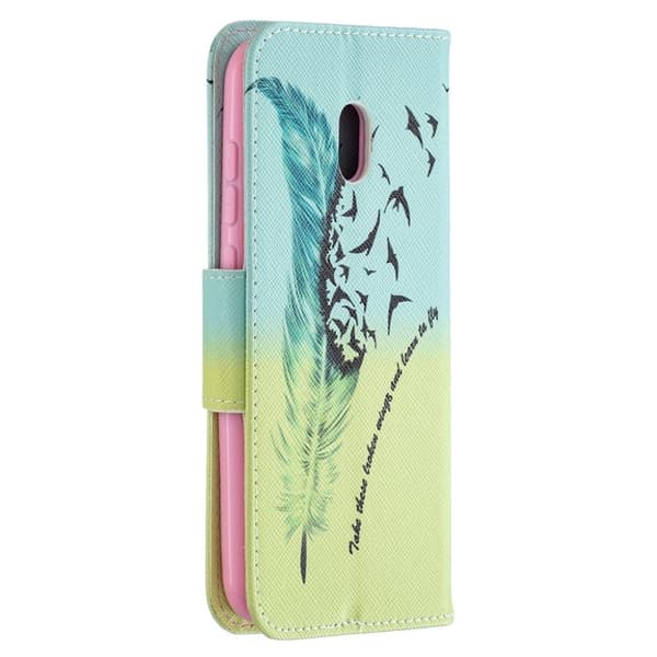 Wonderland Nokia C1 Plus Flip Etui - Fjer og Fugl Multicolor