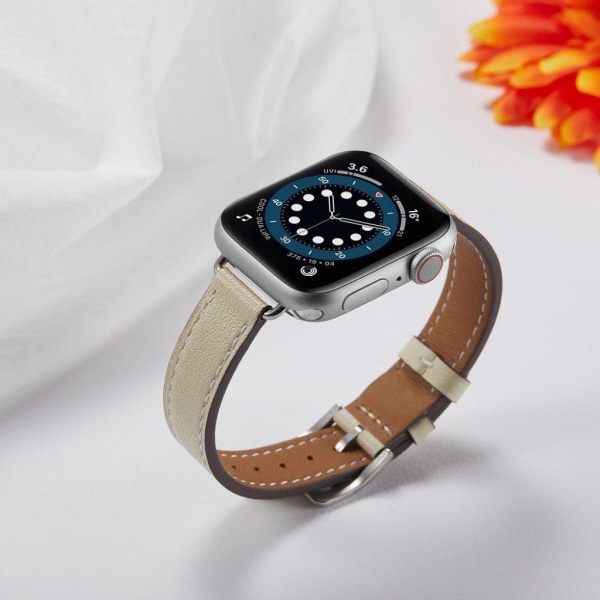 Apple Watch 42mm - 44mm yksinkertainen nahkaranneke - Beige Brown