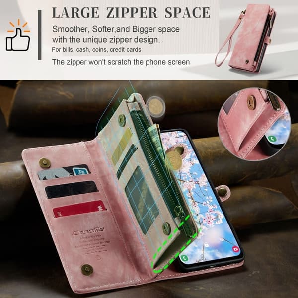 CaseMe Samsung Galaxy A14 Zipper Lompakko - Pinkki Pink