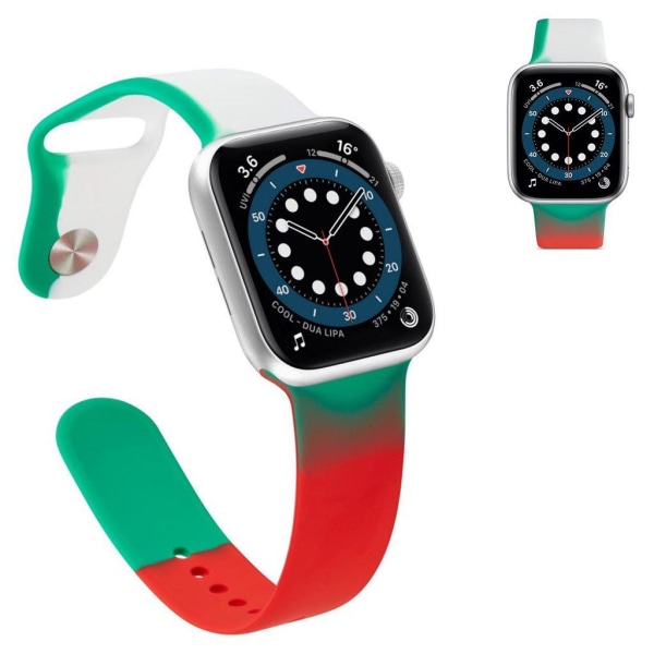 Apple Watch 42mm - 44mm tricolor splejsning silikone urrem - Rød Multicolor