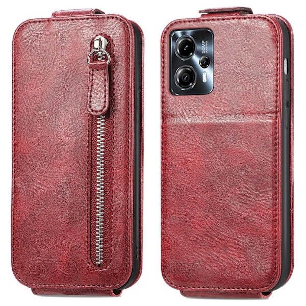 Vertical Flip Phone Etui med Zipper til Motorola Moto G23 / G13 - Rød Red