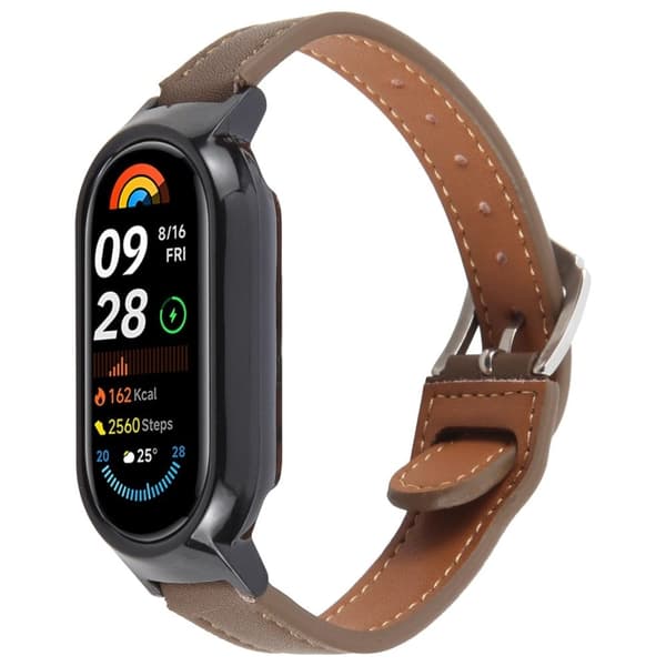 Xiaomi Smart Band 8 Bumpresistent Watch Case Integrated Ultra Fiber Leather Quick Release Watch Strap - Sort / Kaffe Brown