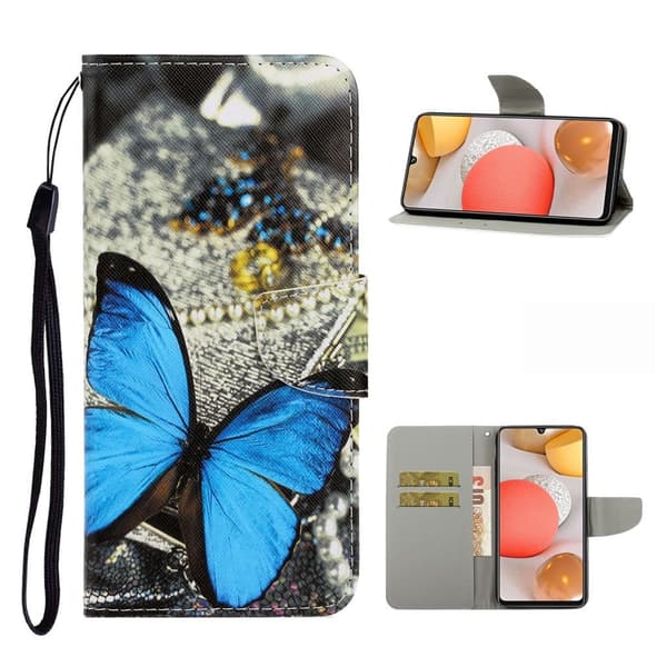 wonderland Samsung Galaxy A42 5G flip etui - blå sommerfugl Blue