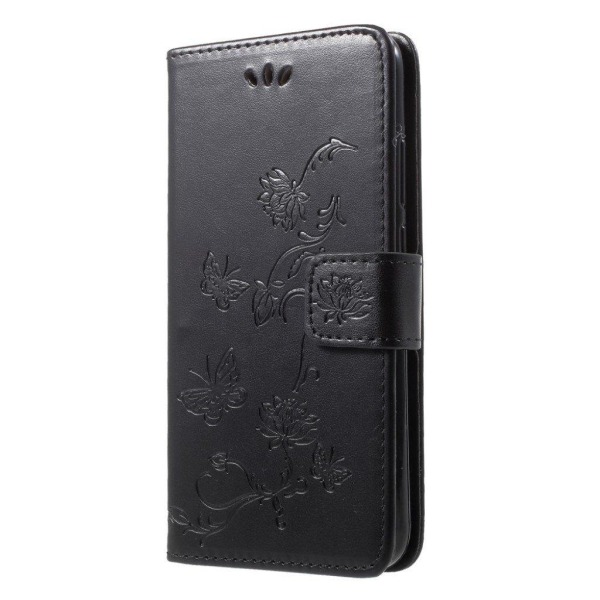 Huawei P20 Lite painettu Perhonen nahkainen suojakotelo - Musta Black