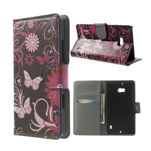 Moberg Nokia Lumia 929/930 Læder Etui - Sommerfugle & Blomster Multicolor