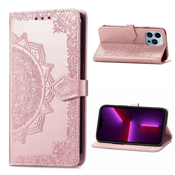 Mandala iPhone 13 Pro Flippetui - Rose Gull Pink