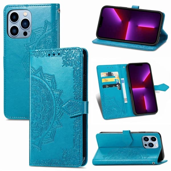 Mandala iPhone 13 Pro Flippetui - Blå Blue