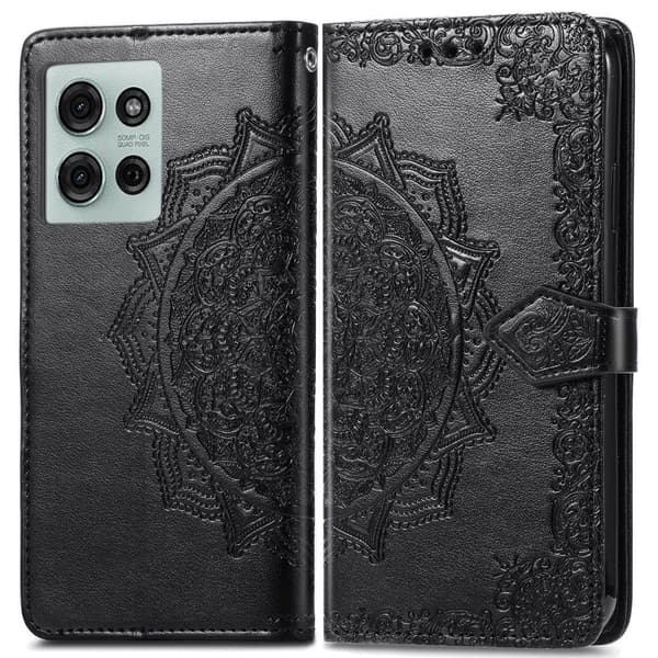 Mandala Motorola Moto G75 læderetui - Sort Black
