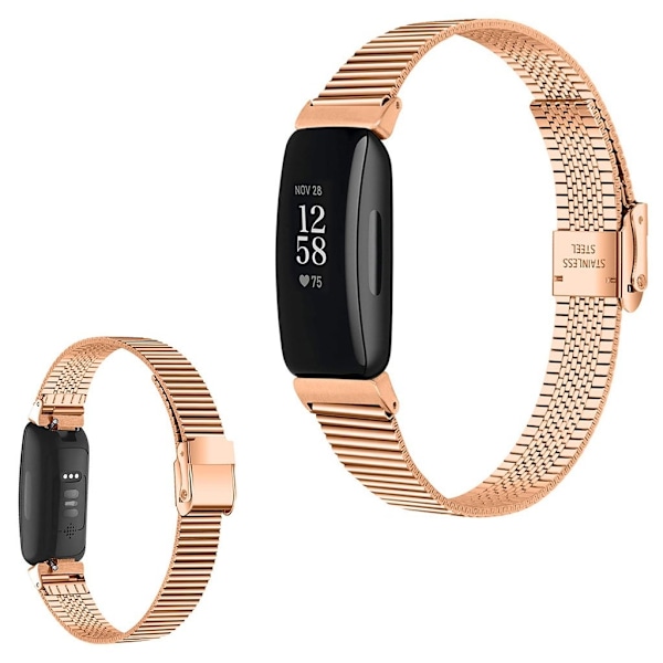 Tyylikäs ruostumattomasta teräksestä valmistettu kellonhihna Fitbit Inspire 2:lle - Ruusukulta Pink