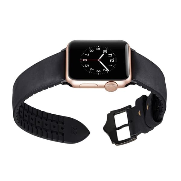 Apple Watch Series 4 44mm nahkapäällysteinen kellonauha - Musta Black