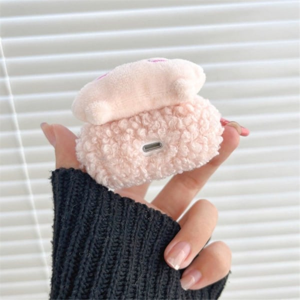 AirPods cute fluffy piggy style case with buckle Pink